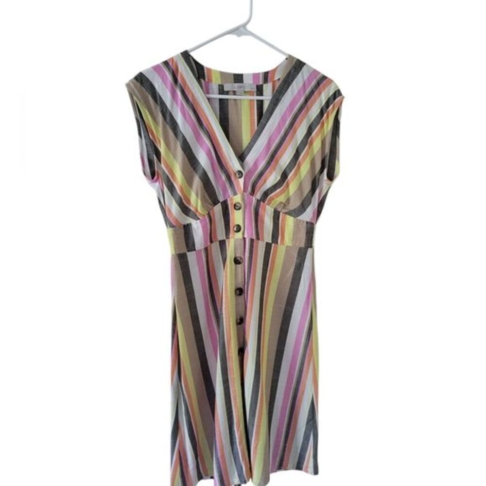 Loft Striped Button Front Flare Dress